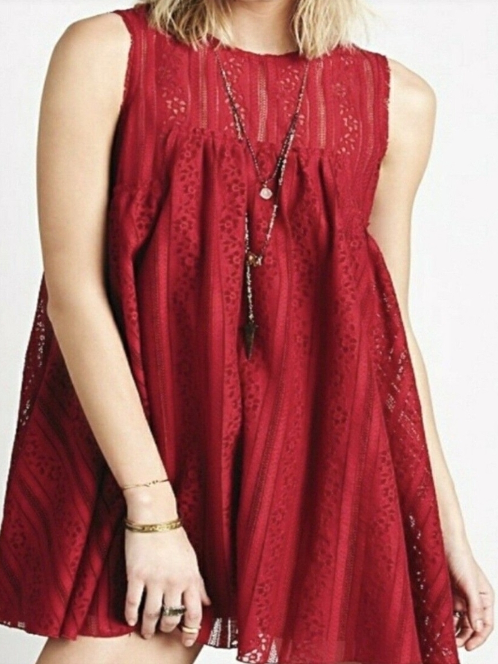 Free People Red Lace Swing Camisole Tank
